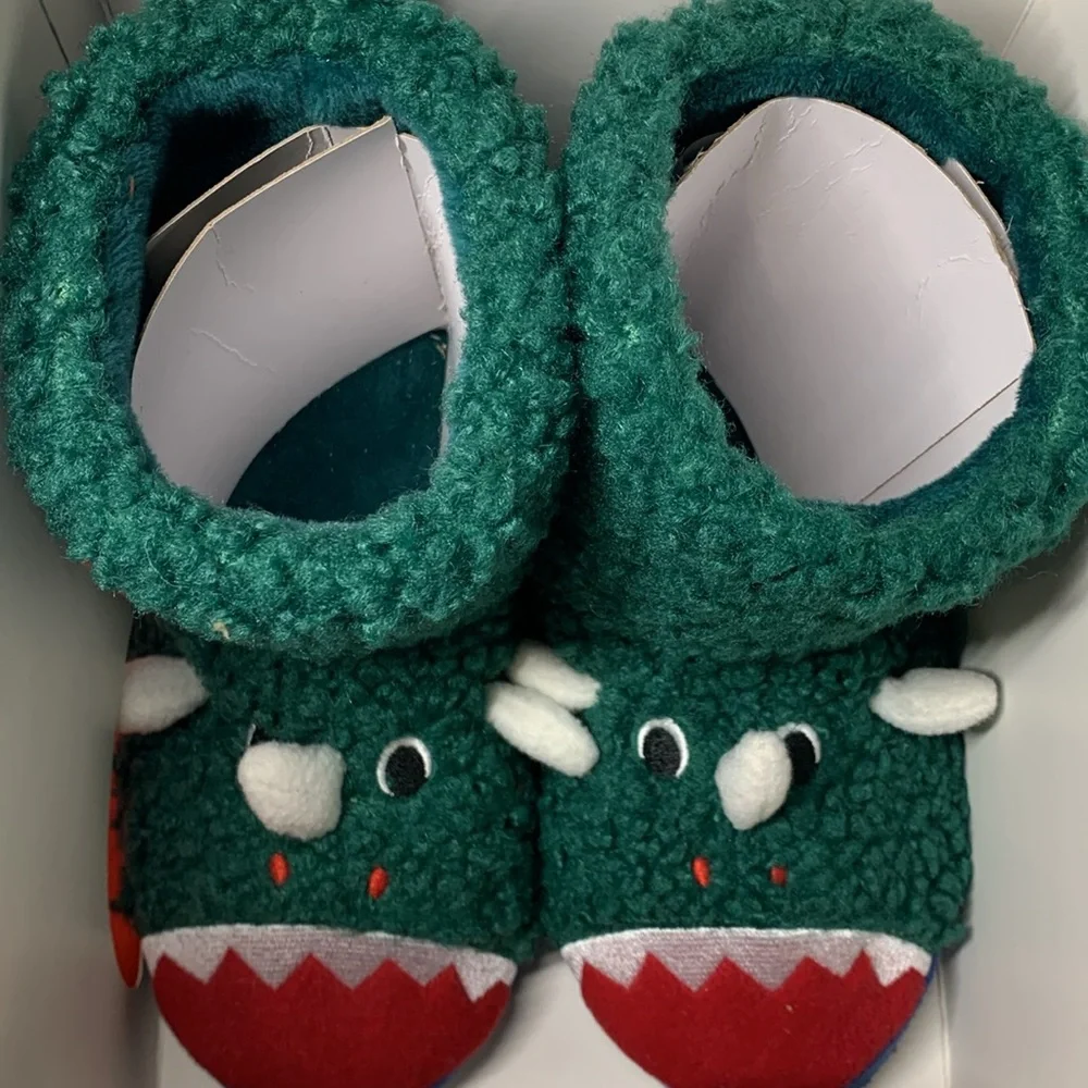Totes Toasties KIDS Fuzzy Slippers Dino Dinosaurs Size Medium  13-1